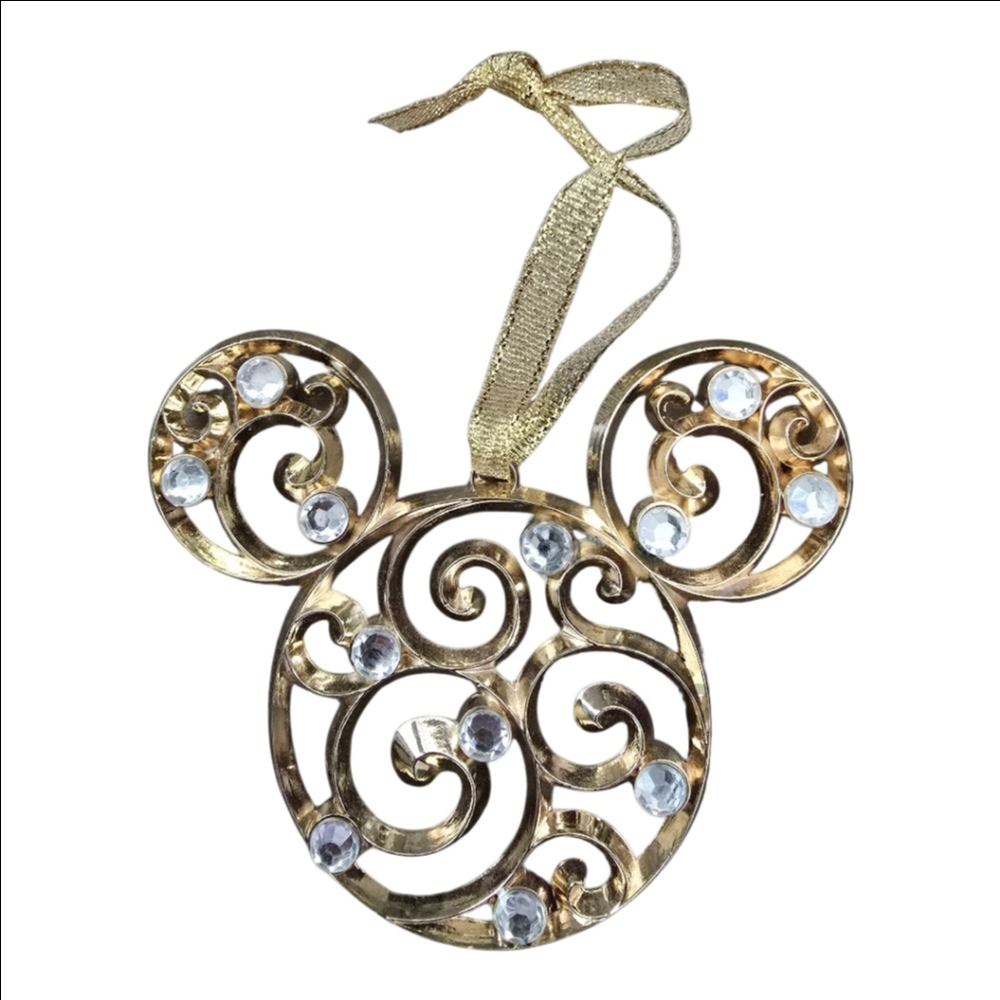 Disney Micket Mouse 2007 Elegant Gold Swirl Ornament with Crystals